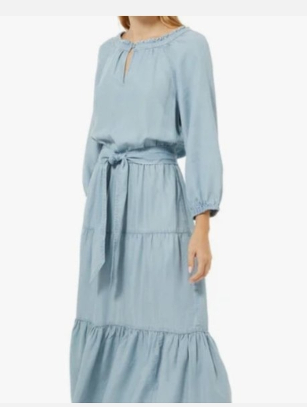 NWT! Lauren Ralph  Puff-Sleeve Indigo Maxi Dress Indigo Mist Wash Tie Waist Sz 6